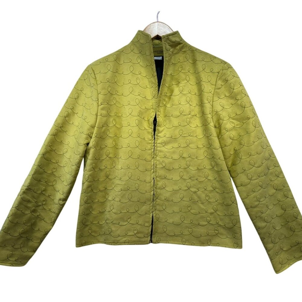 Painted Pony Womens Embroidered Jacket Small Green Fuax Suede Made In USA